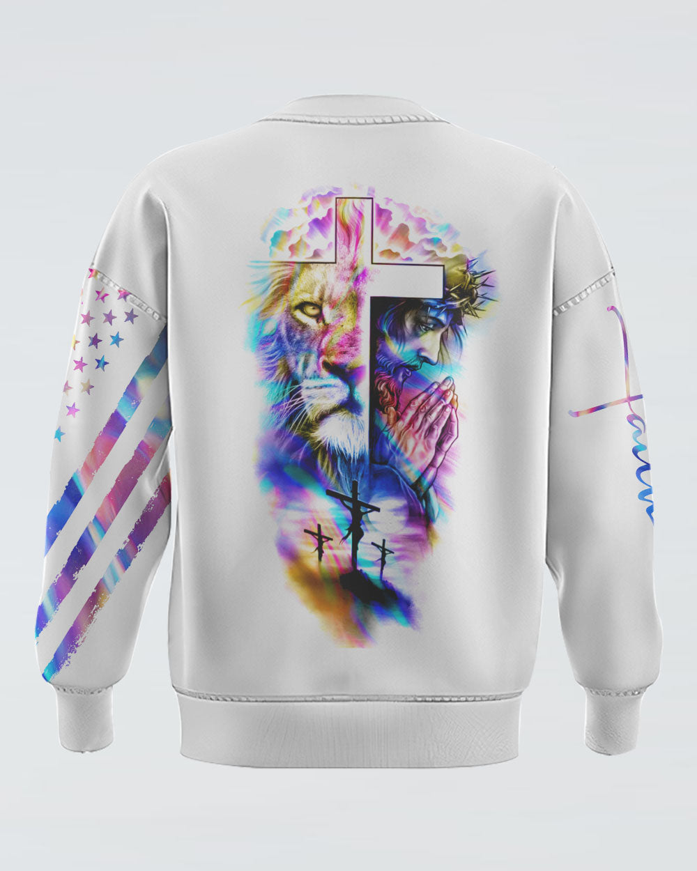 Jesus Lion Cross Colorful Flag Women's Christian Sweatshirt