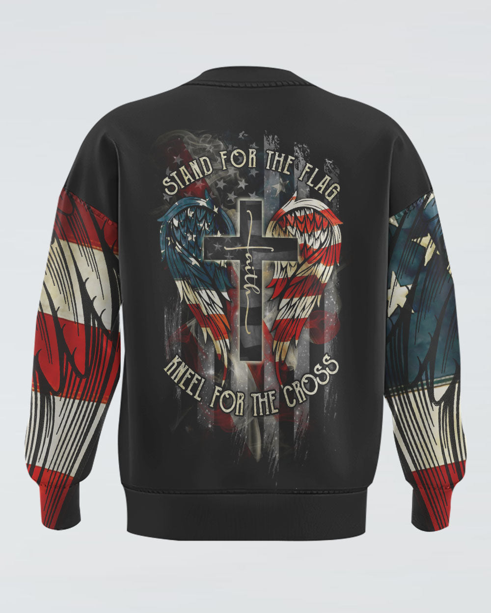 Stand For The Flag Kneel For The Cross Wings Smoke Women's Christian Sweatshirt
