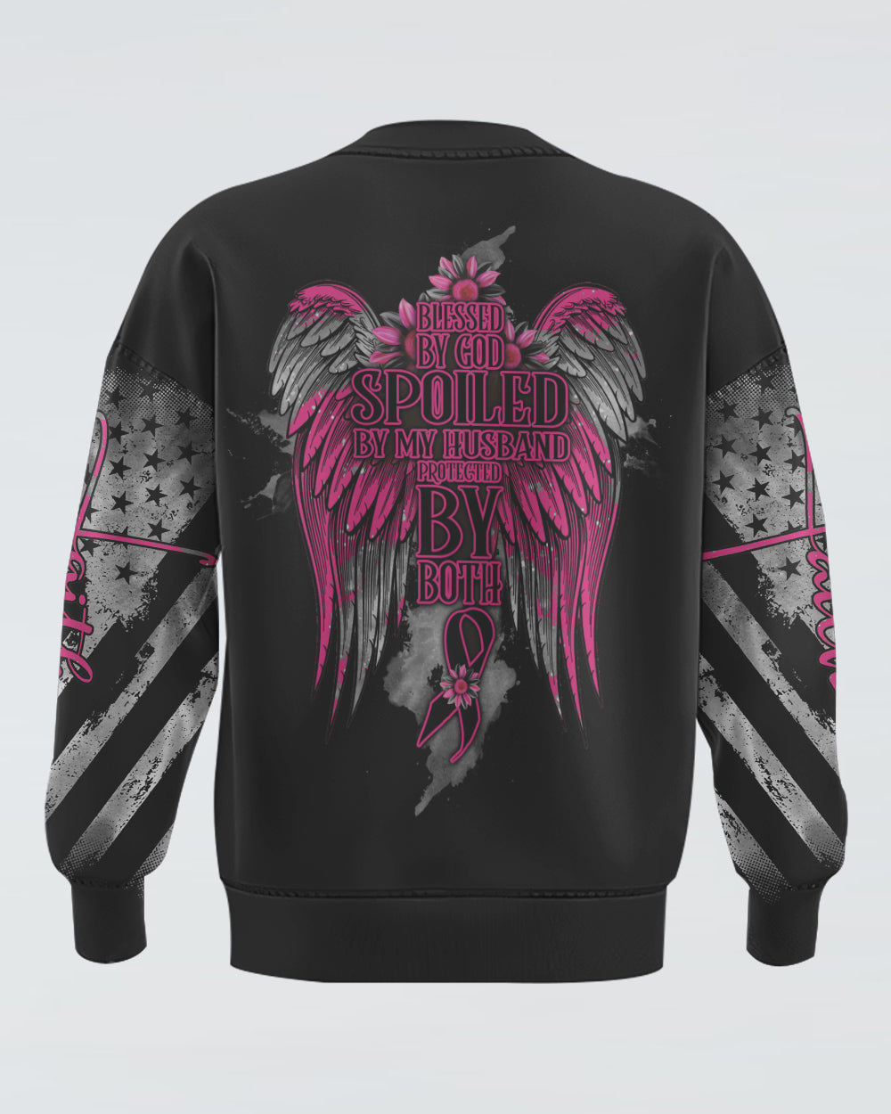 Blessed By God Spoiled By My Husband Women's Breast Cancer Awareness Sweatshirt