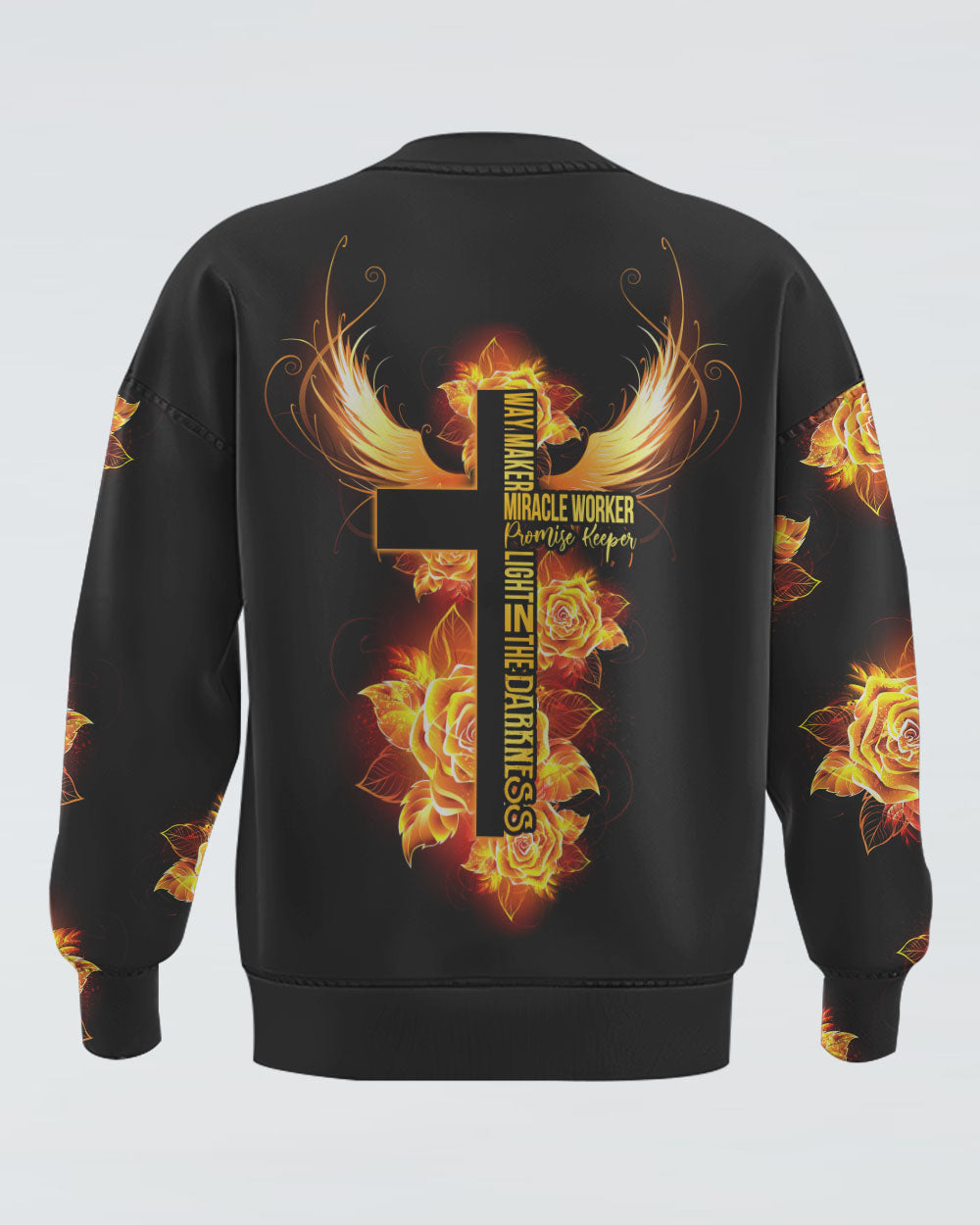 Way Maker Miracle Worker Gold Rose Cross Women's Christian Sweatshirt