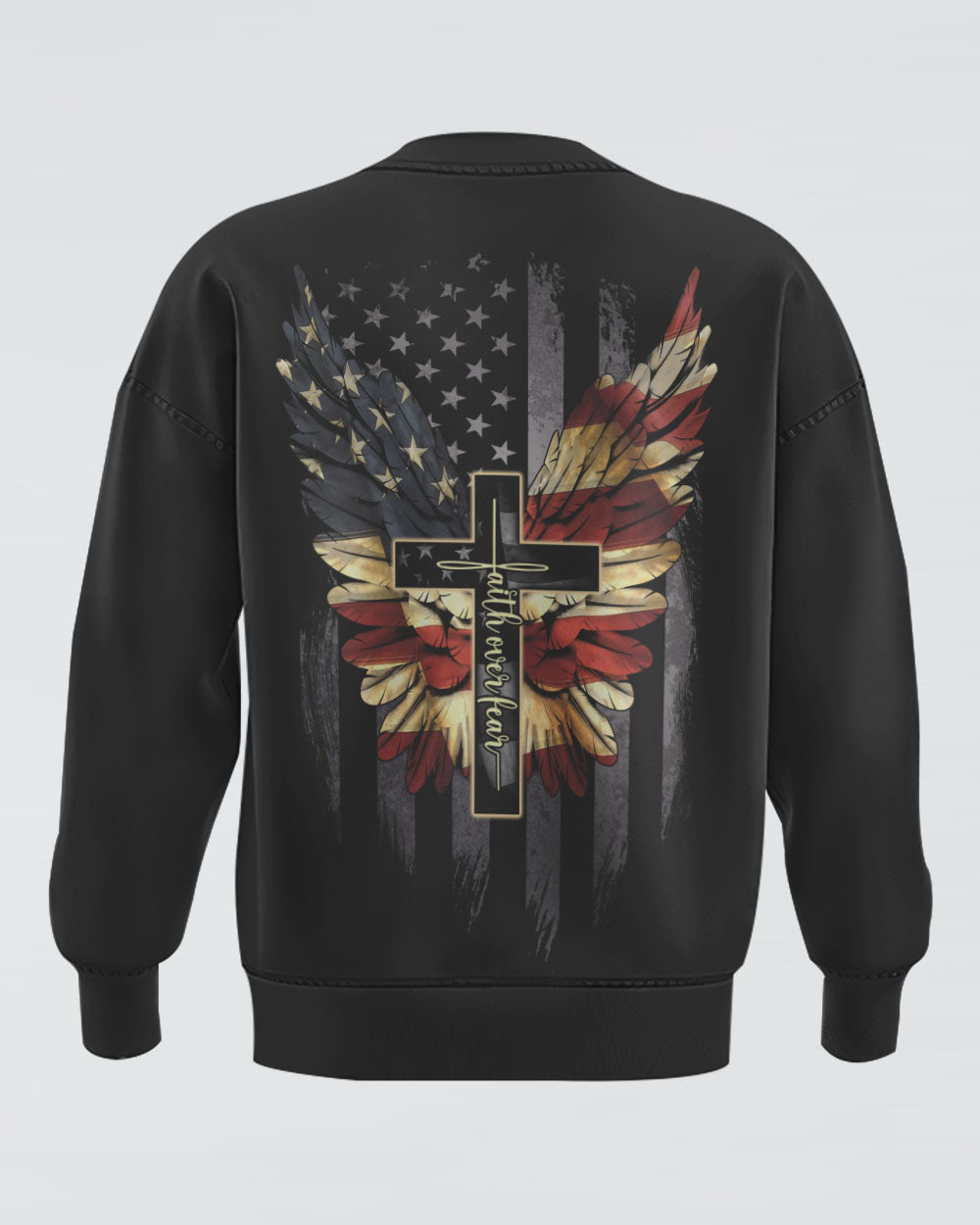 Faith Over Fear Vintage America Flag Wings Women's Christian Sweatshirt