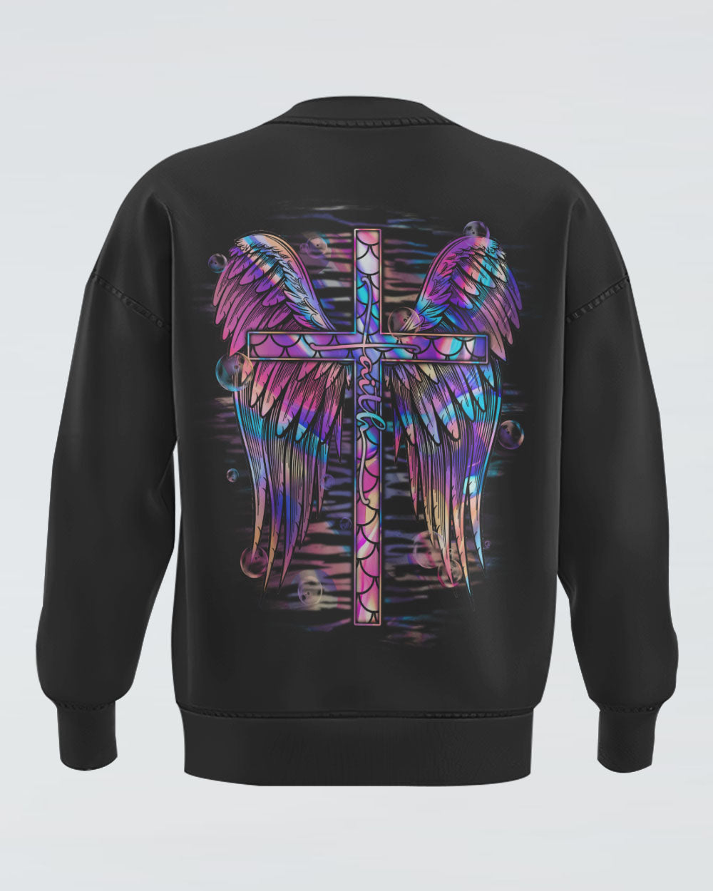 Faith Cross Wings Mermaid Hologram Texture Women's Christian Sweatshirt