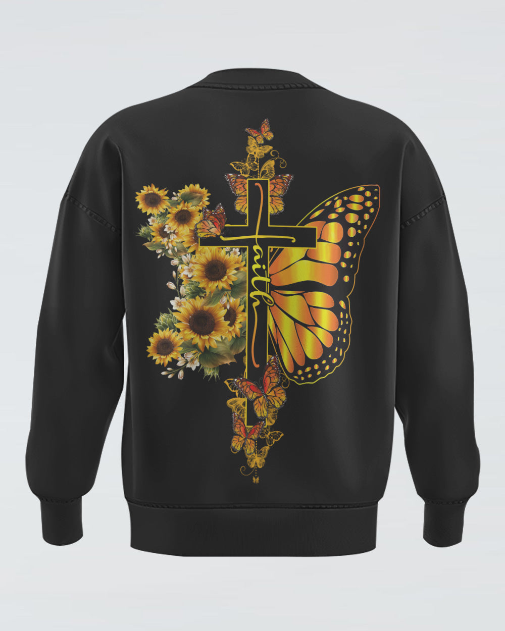Cross Sunflower Half Butterflies Faith Women's Christian Sweatshirt