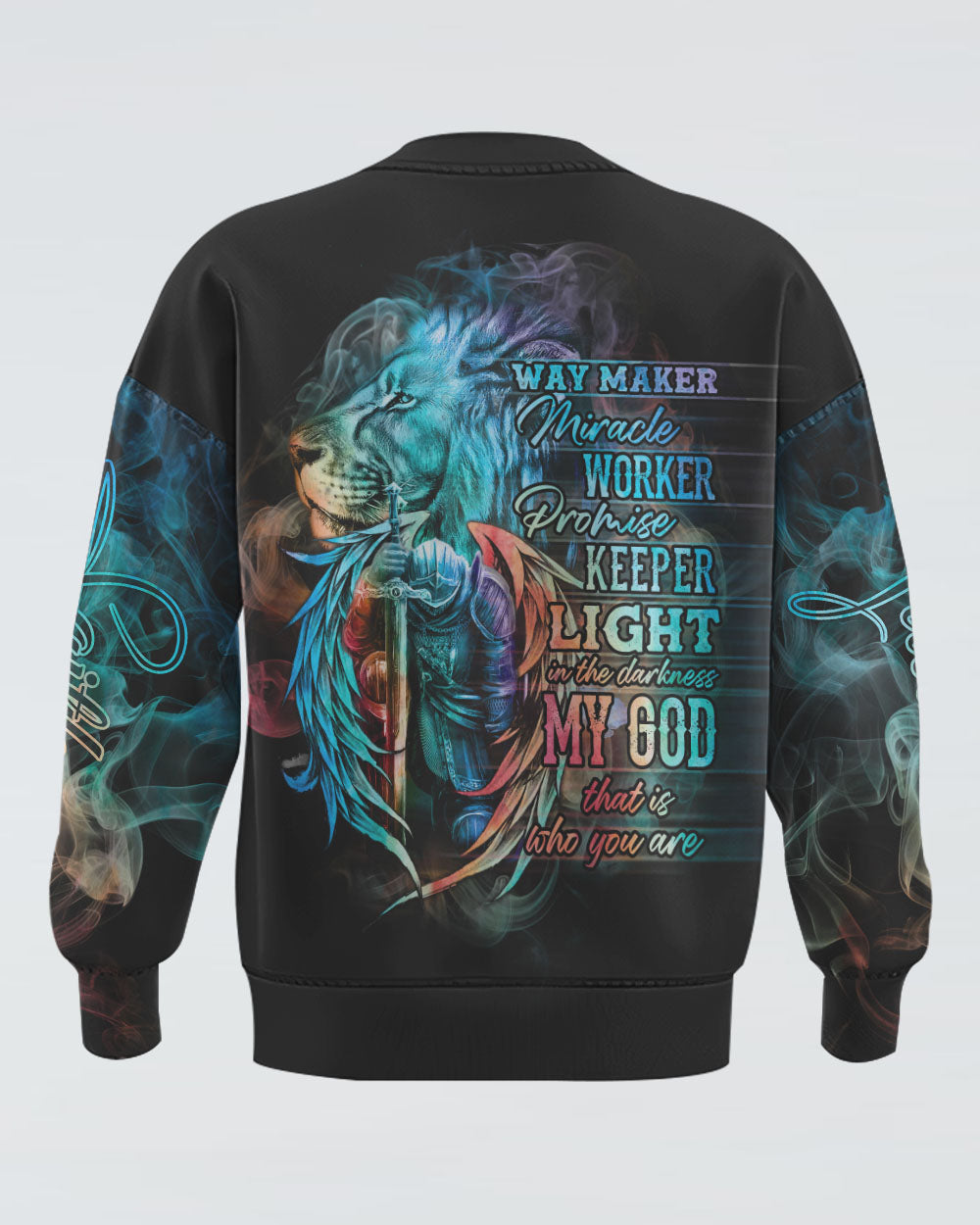 Faith Jesus Lion Warrior Colorful Smoke Women's Christian Sweatshirt