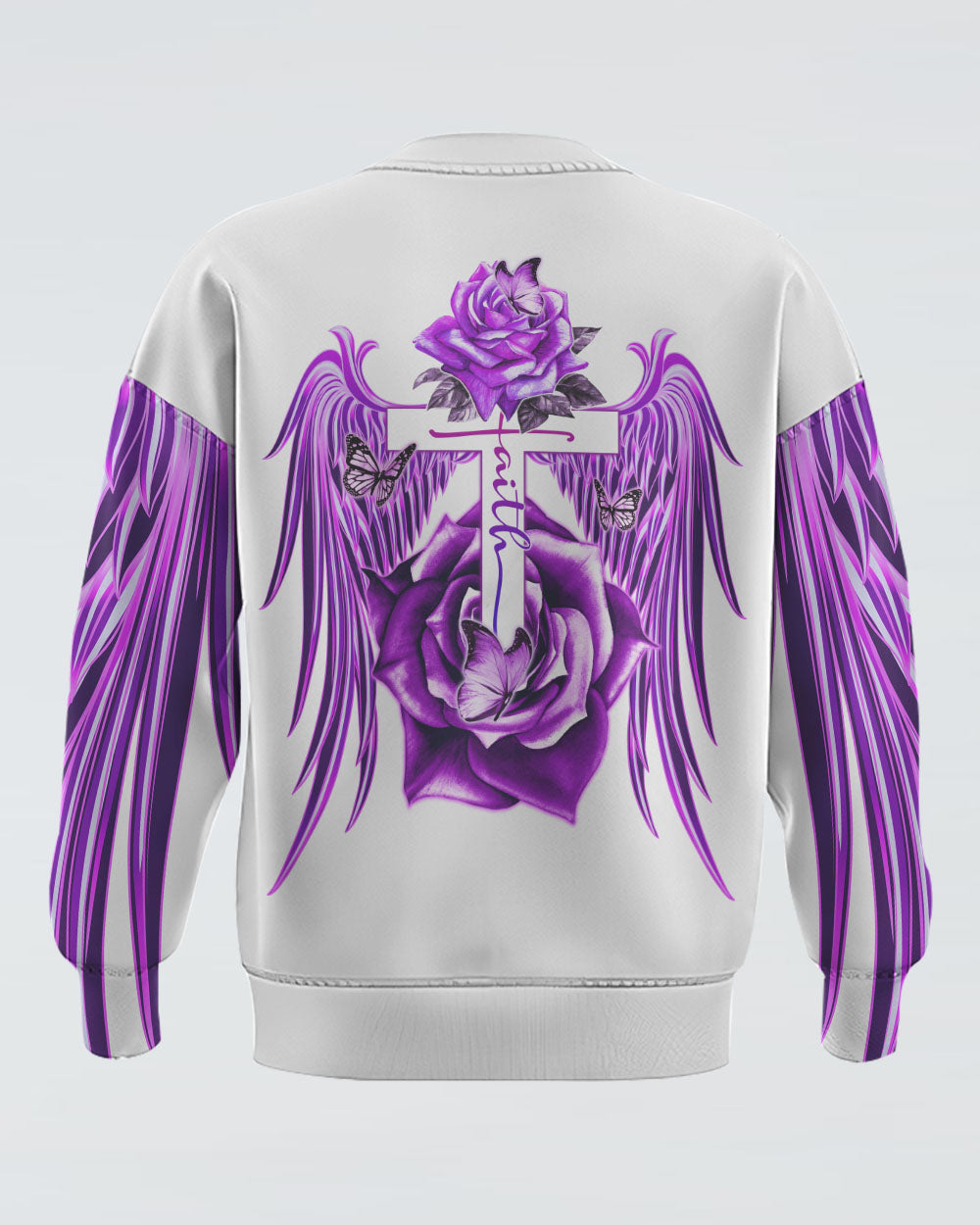 Faith Purple Rose Cross Butterfly Women's Christian Sweatshirt