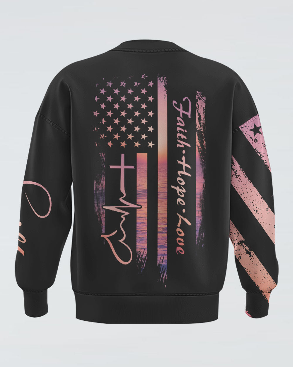 Faith Hope Love Sunset Beach Flag Women's Christian Sweatshirt