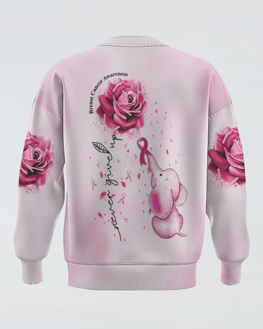 Never Give Up Rose Elephant Women's Breast Cancer Awareness Sweatshirt