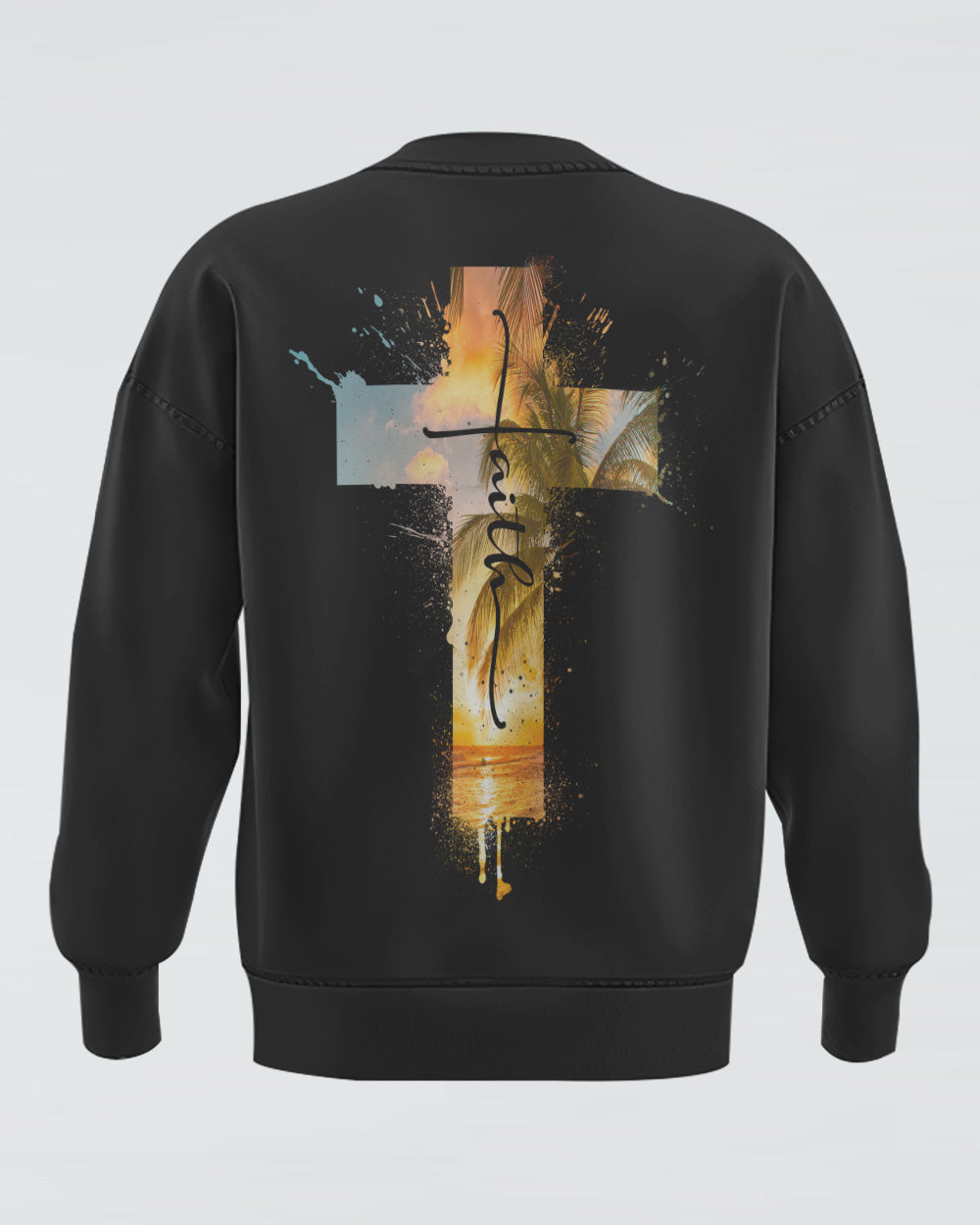 Faith Cross Sunset Beach Watercolor Women's Christian Sweatshirt