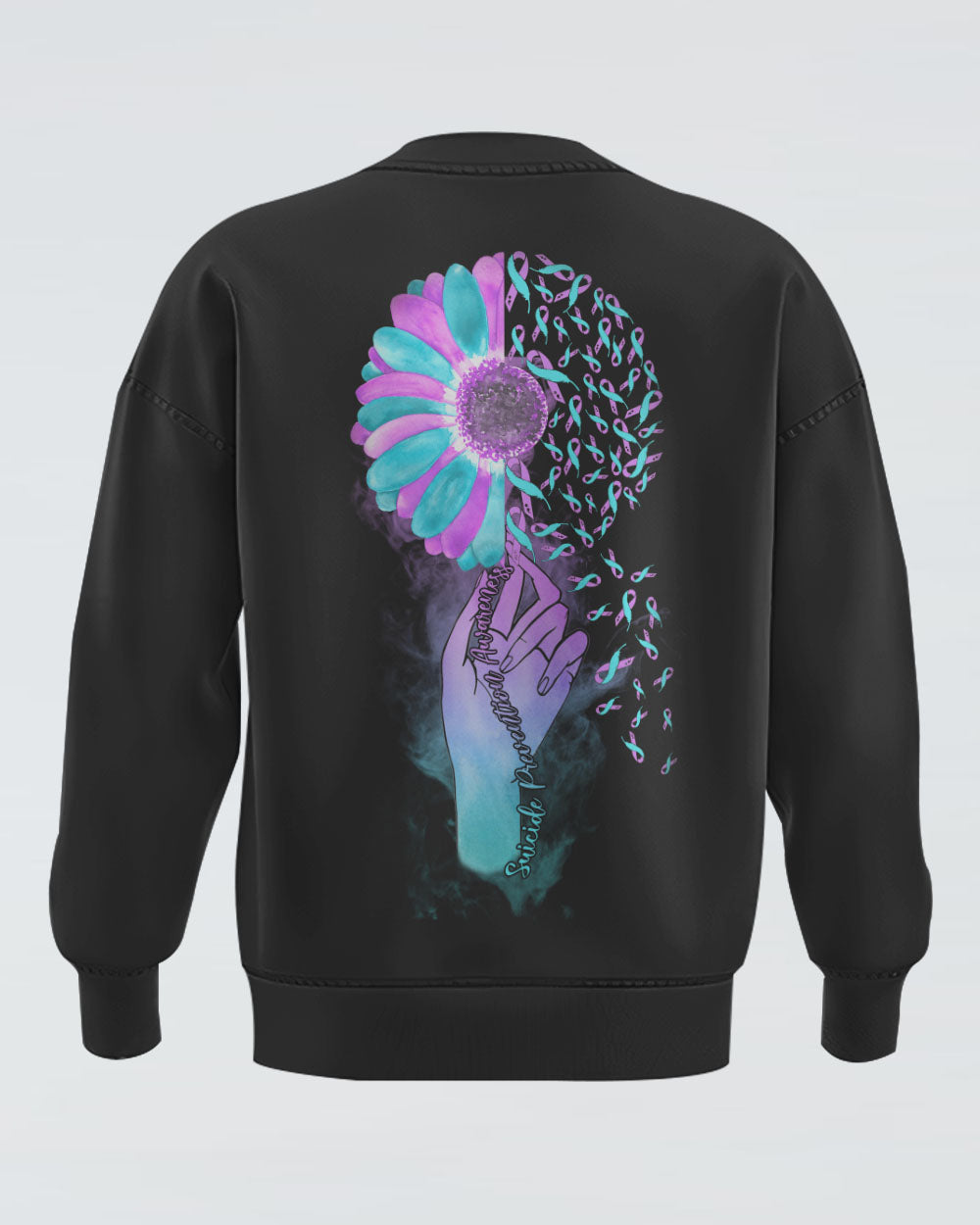 Colorful Ribbon Half Flower Smoke Women's Suicide Prevention Awareness Sweatshirt