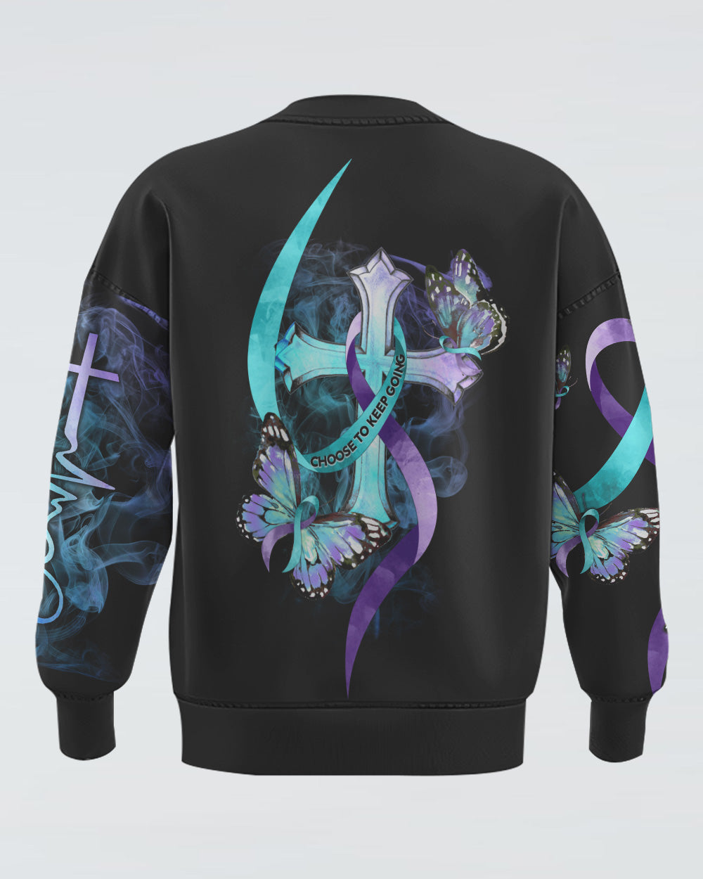 Choose To Keep Going Cross Smoke Butterfly Ribbons Women's Christian Sweatshirt