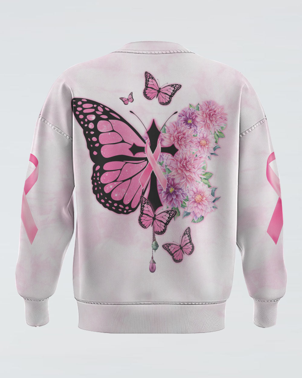 Butterfly Flower Cross Ribbon Women's Breast Cancer Awareness Sweatshirt