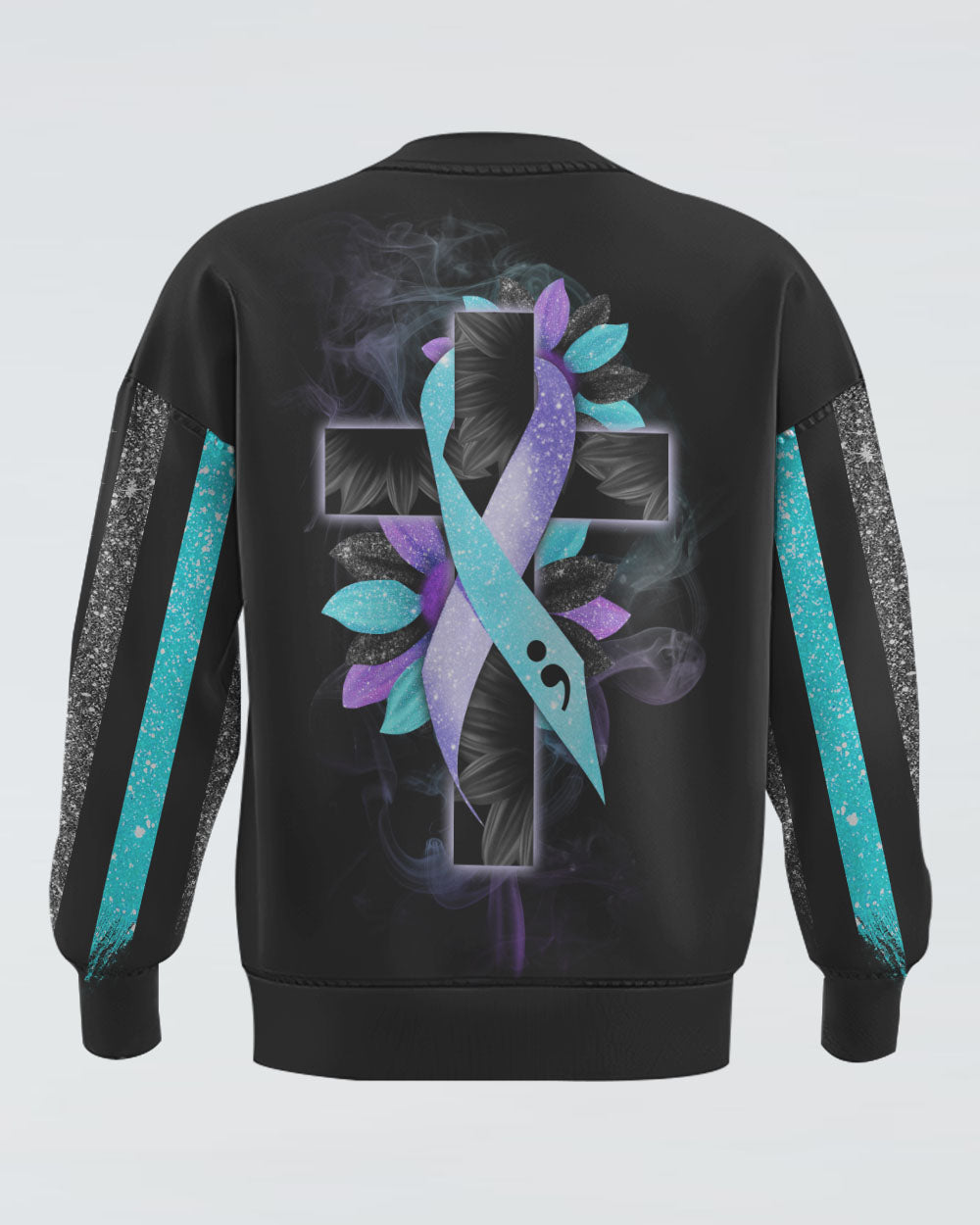 Sunflower Cross Ribbon Smoke Women's Suicide Prevention Awareness Sweatshirt
