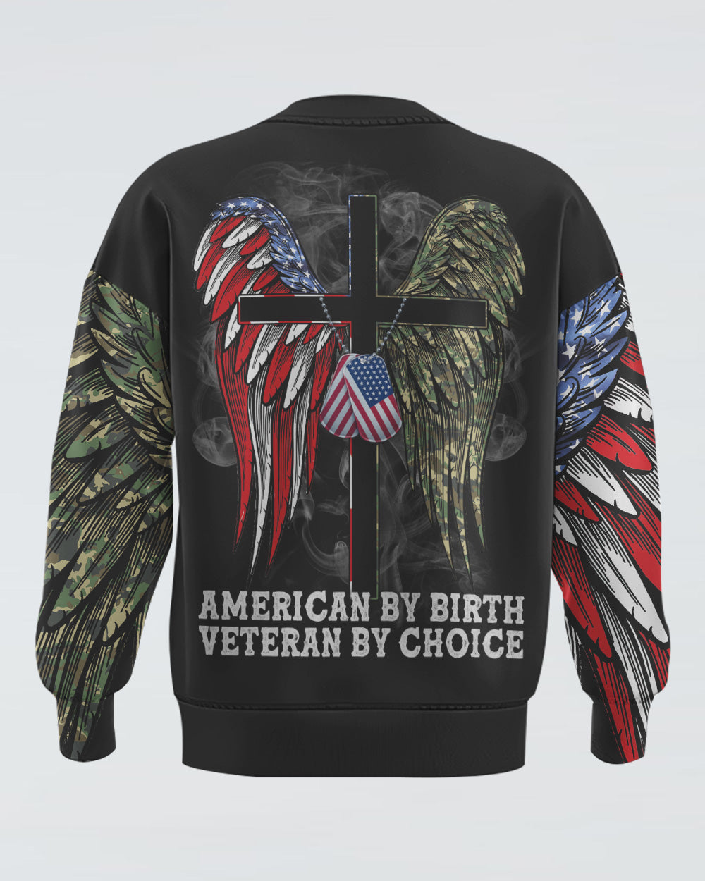 Wings Veteran American Flag Cross Smoke Men's Christian Sweatshirt