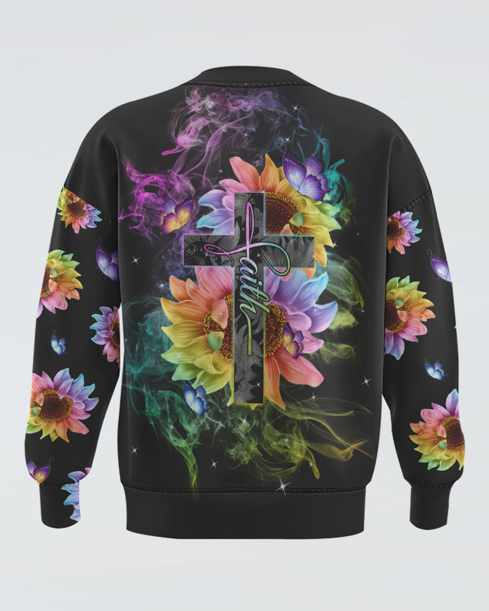 Faith Sunflower Flag Rainbow Smoke Butterfly Women's Christian Sweatshirt
