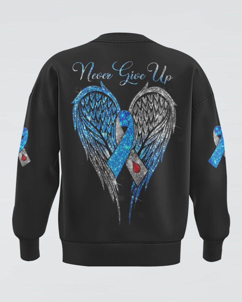 Never Give Up Wings Glitter Women's Diabetes Awareness Sweatshirt