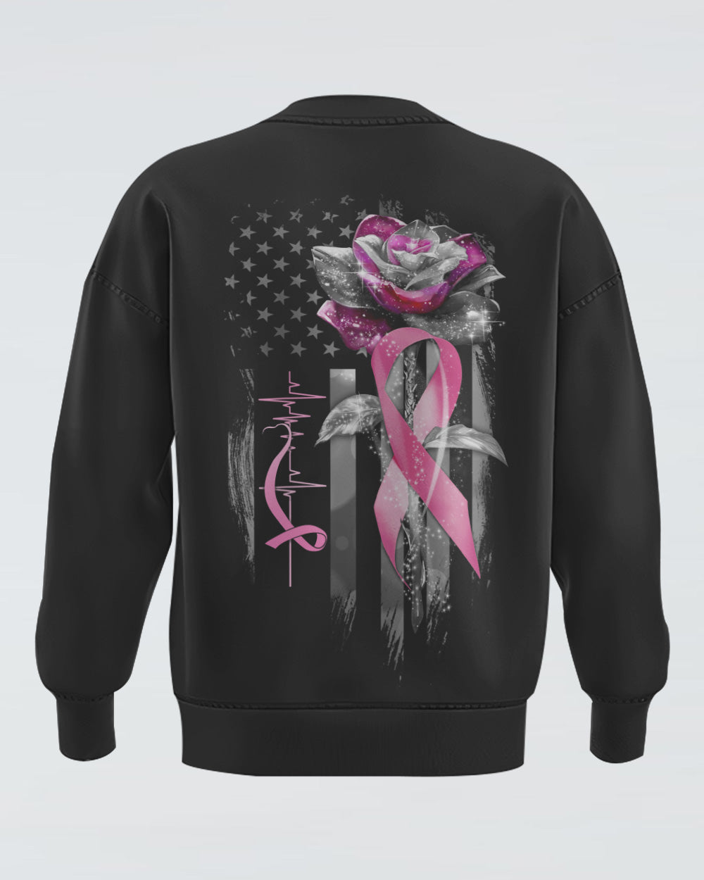 Rose Ribbon Flag Women's Breast Cancer Awareness Sweatshirt