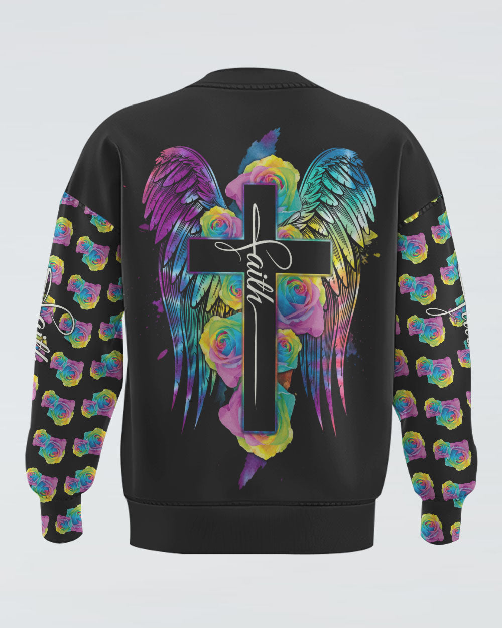 Cross Rose Wings Colorful Women's Christian Sweatshirt