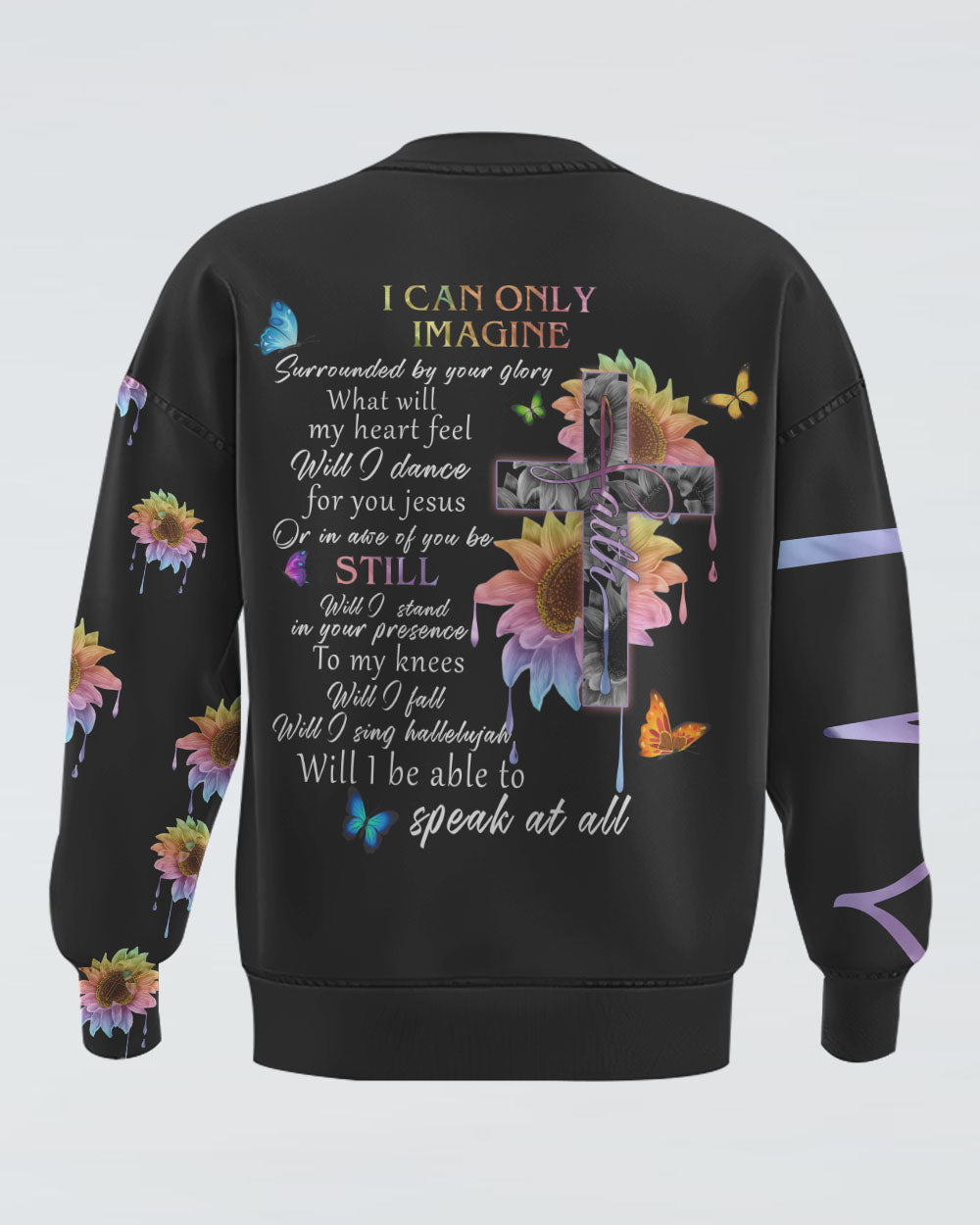 I Can Only Image Faith Rose Butterfly Cross Women's Christian Sweatshirt