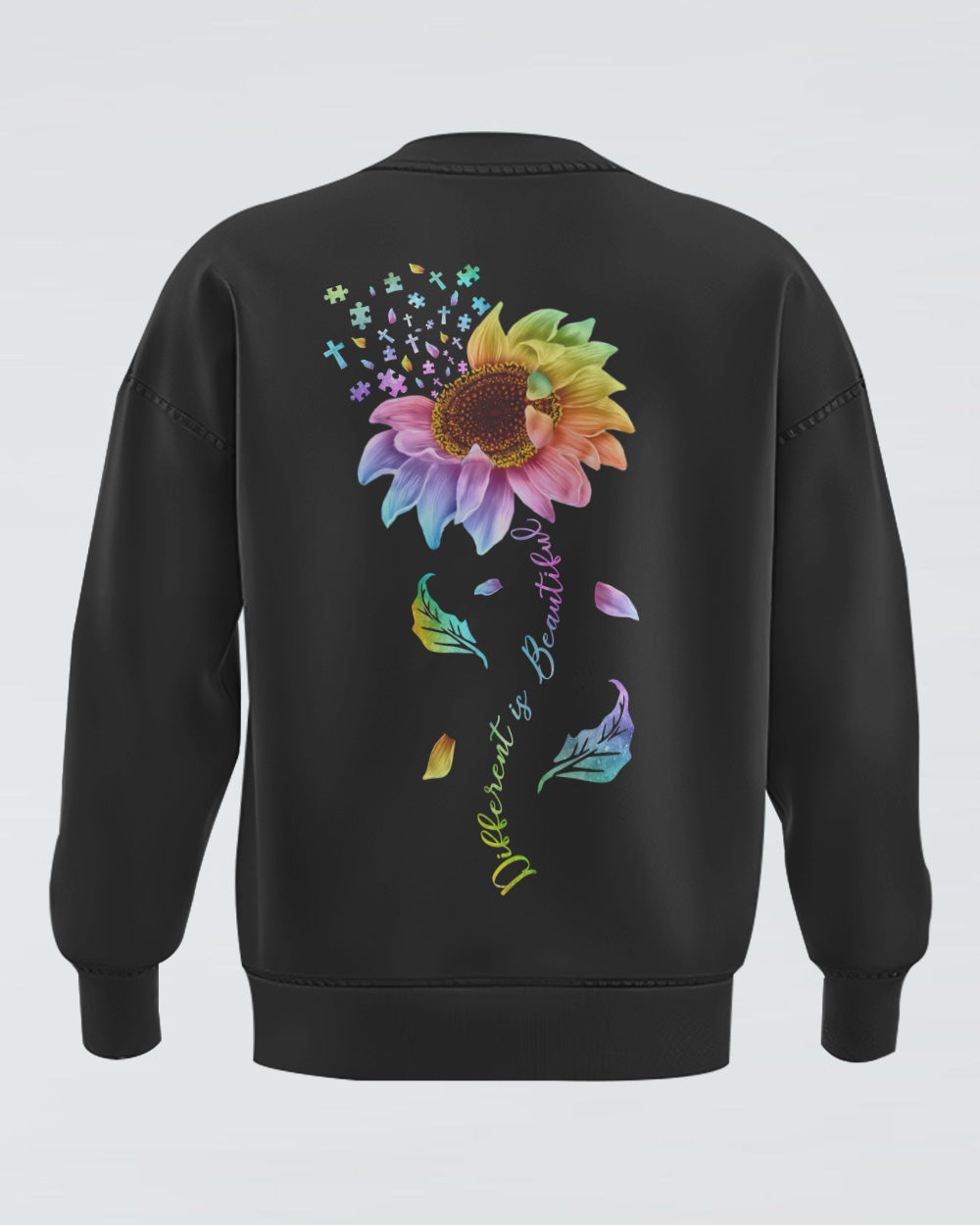 Different Is Beautiful Rainbow Sunflower Women's Autism Awareness Sweatshirt