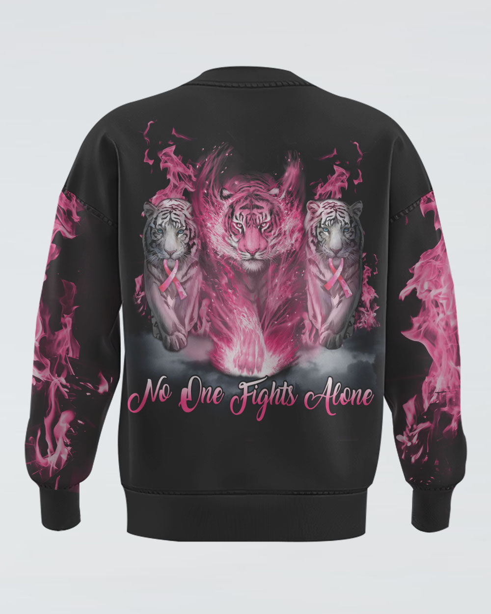 No One Fights Alone Tiger Women's Breast Cancer Awareness Sweatshirt