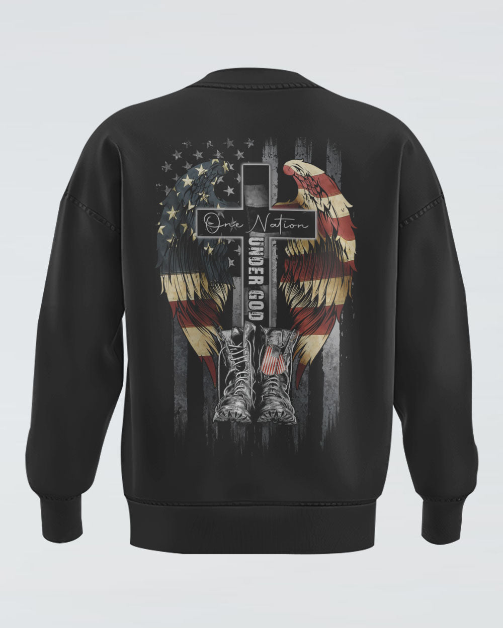 One Nation Under God Wings Veteran Men's Christian Sweatshirt