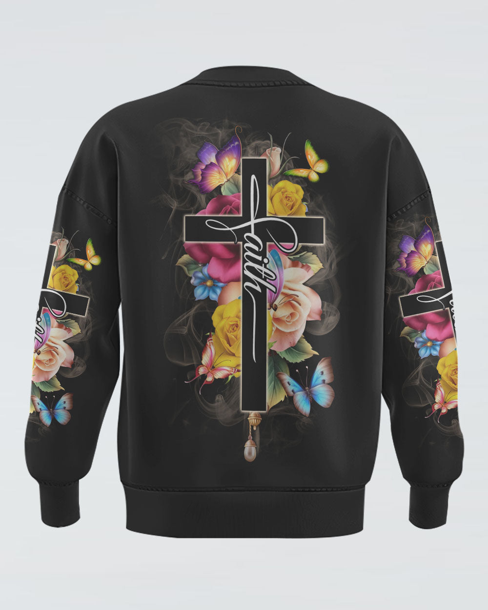 Faith Flowers Cross Butterfly Smoke Women's Christian Sweatshirt
