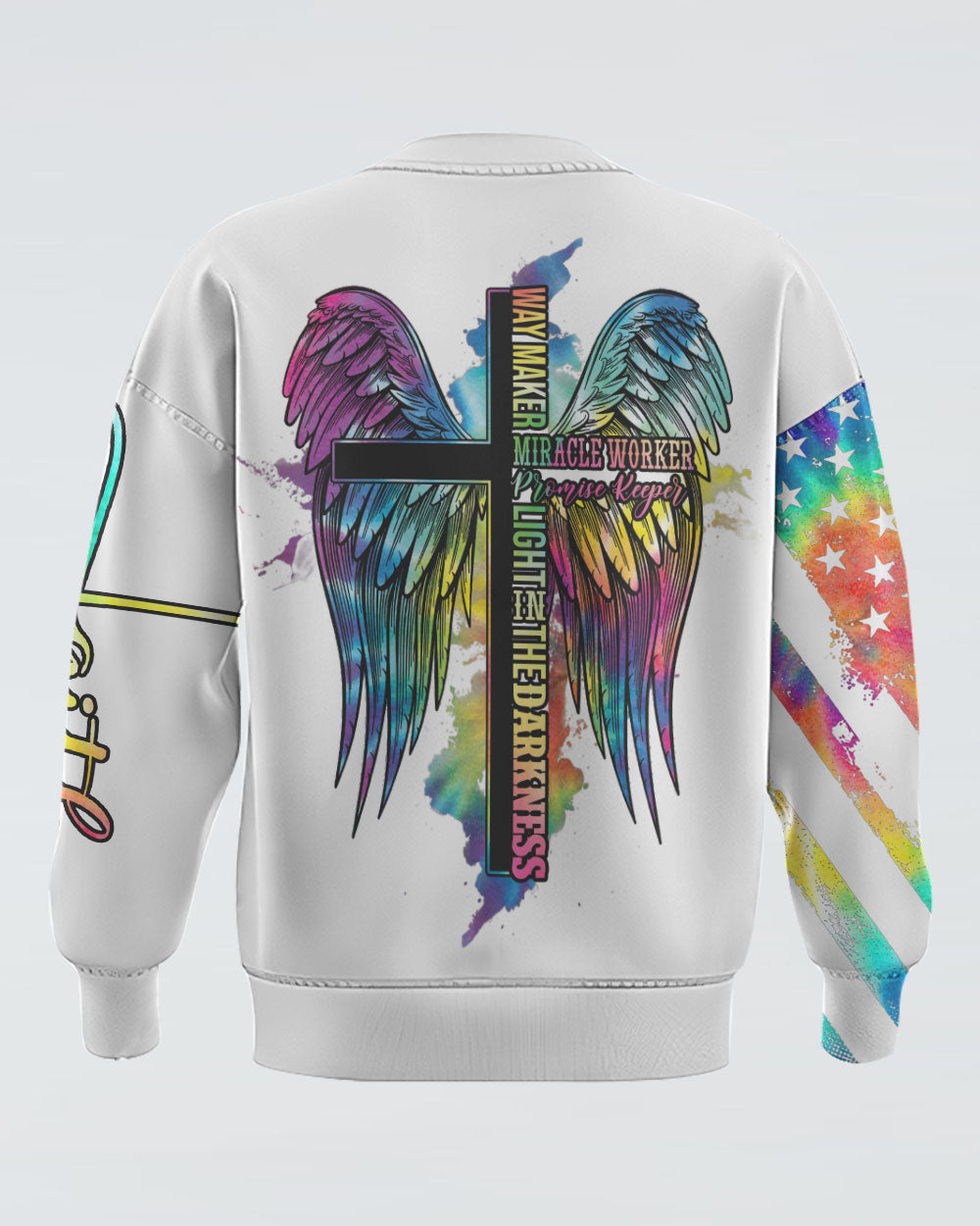 Way Maker Miracle Worker Promise Keeper Wings Tie Dye Women's Christian Sweatshirt