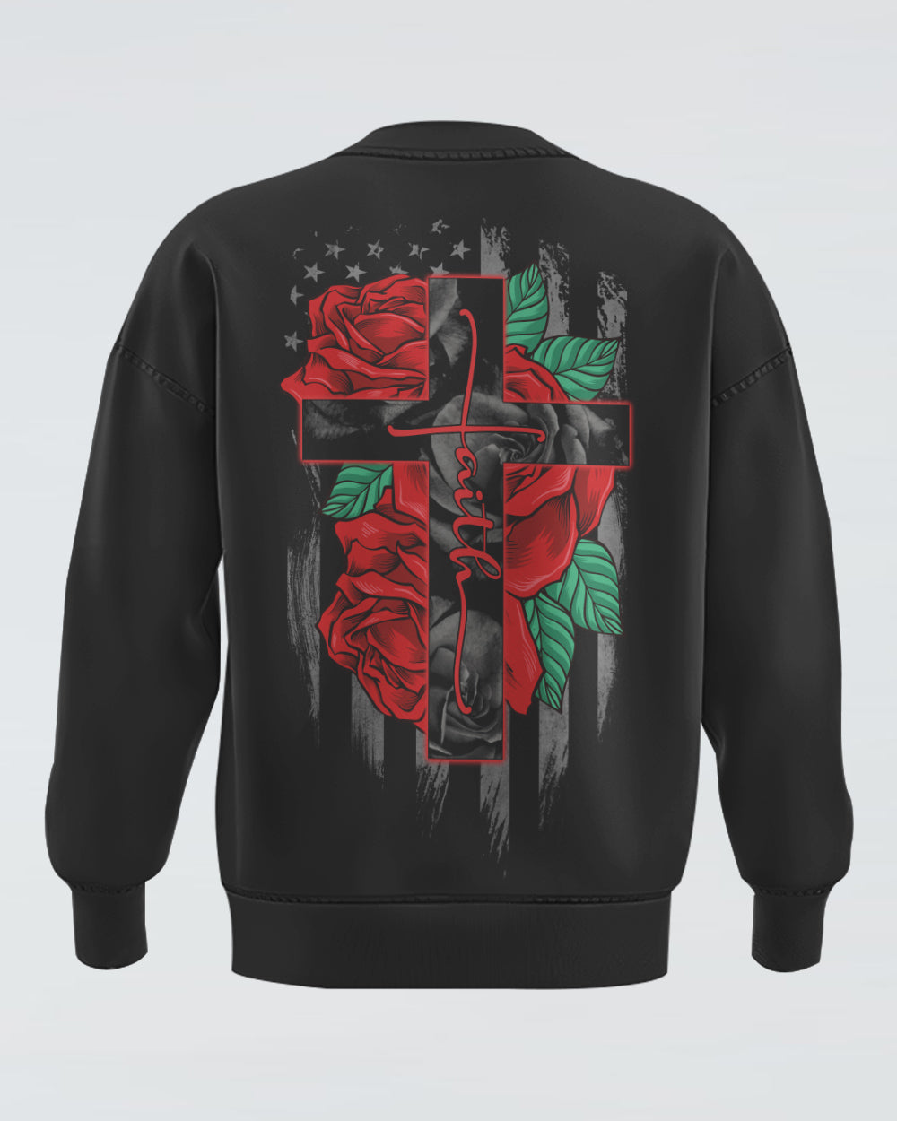 Faith Red Rose Flag Women's Christian Sweatshirt