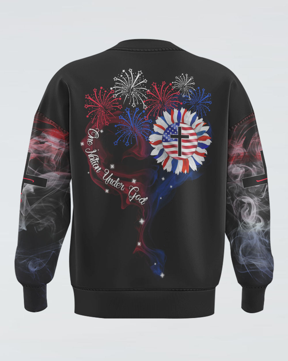 One Nation Under God Firework Smoke Flag Independence Day Women's Christian Sweatshirt