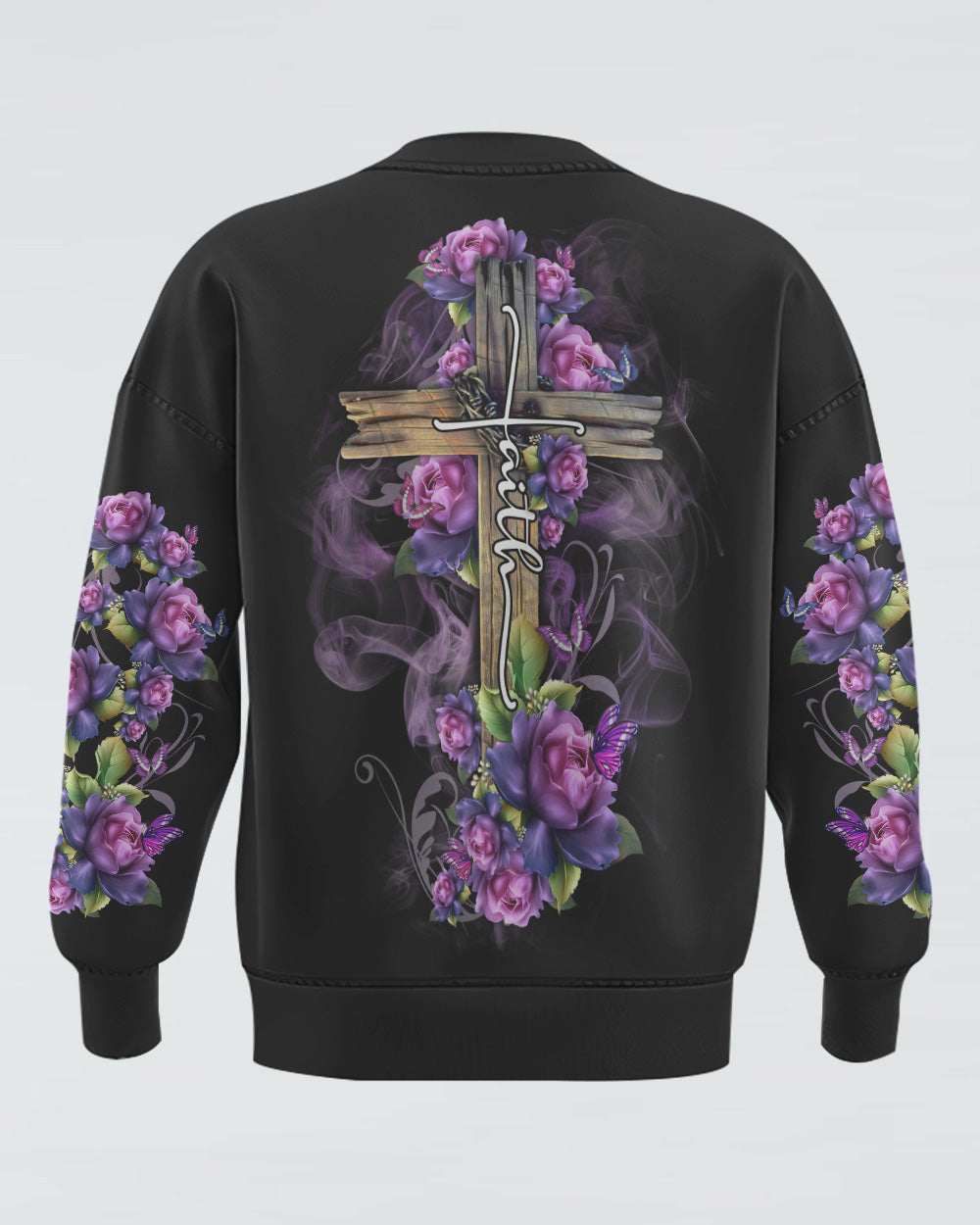 Faith Rose Wood Cross Smoke Women's Christian Sweatshirt