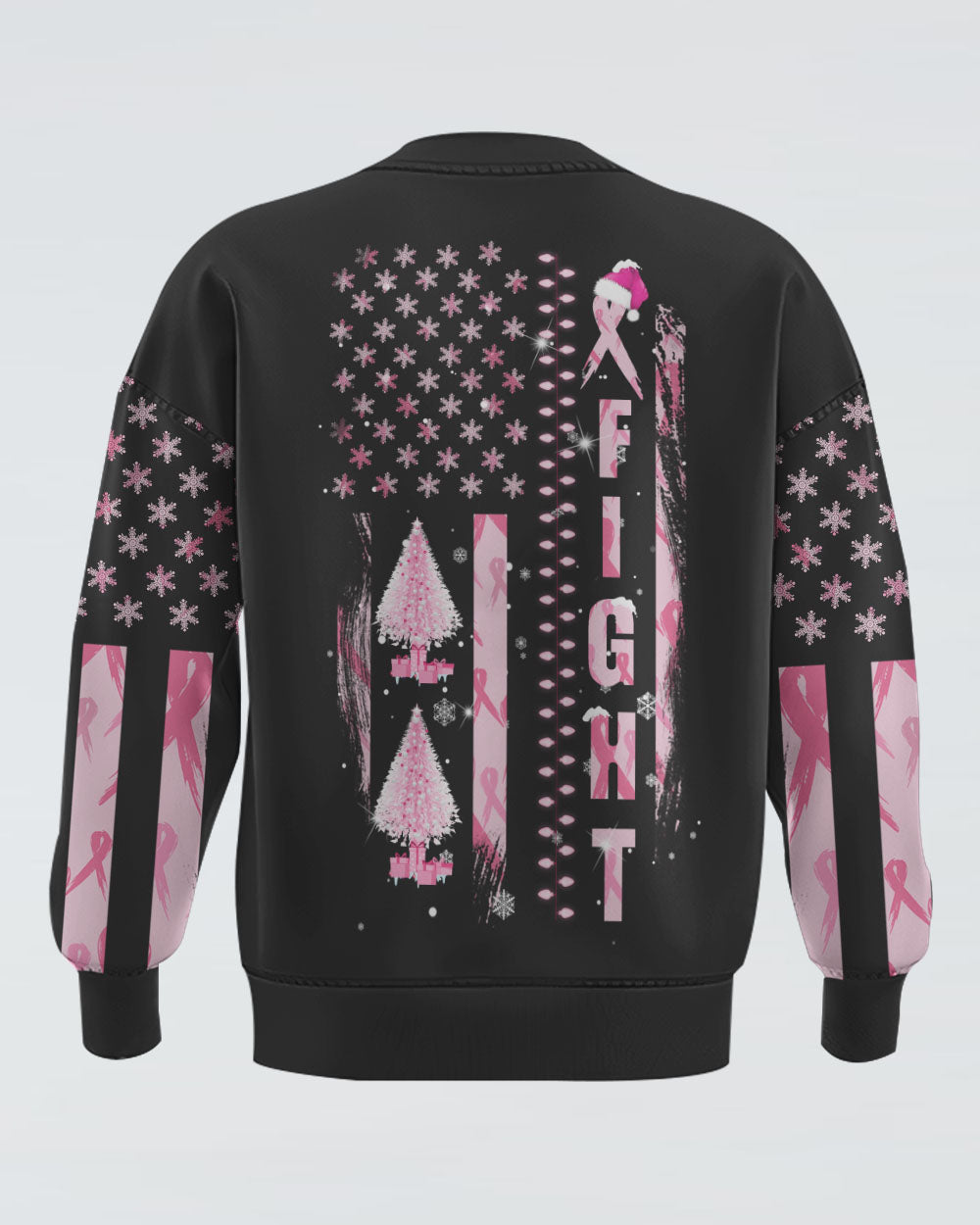 Fight Flag Christmas Tree Women's Breast Cancer Awareness Sweatshirt