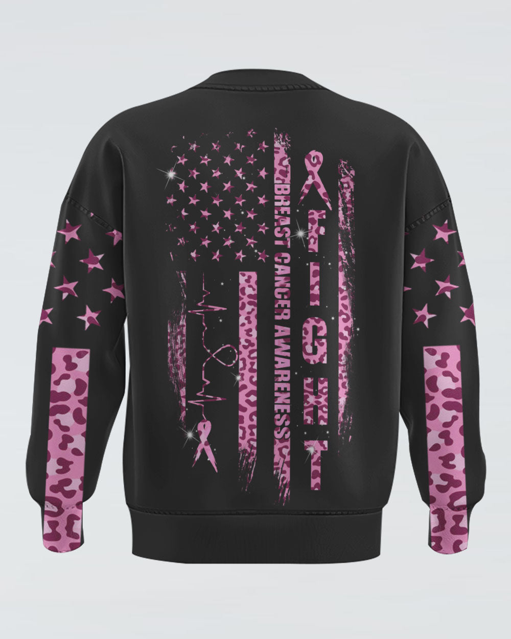 Fight Heartbeat Leopard Flag Women's Breast Cancer Awareness Sweatshirt
