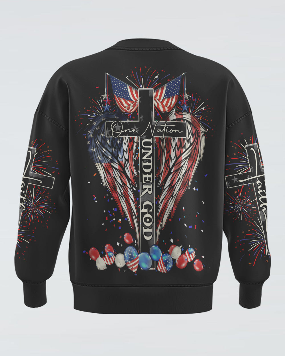 One Nation Under God Cross Wings Independence Day Women's Christian Sweatshirt