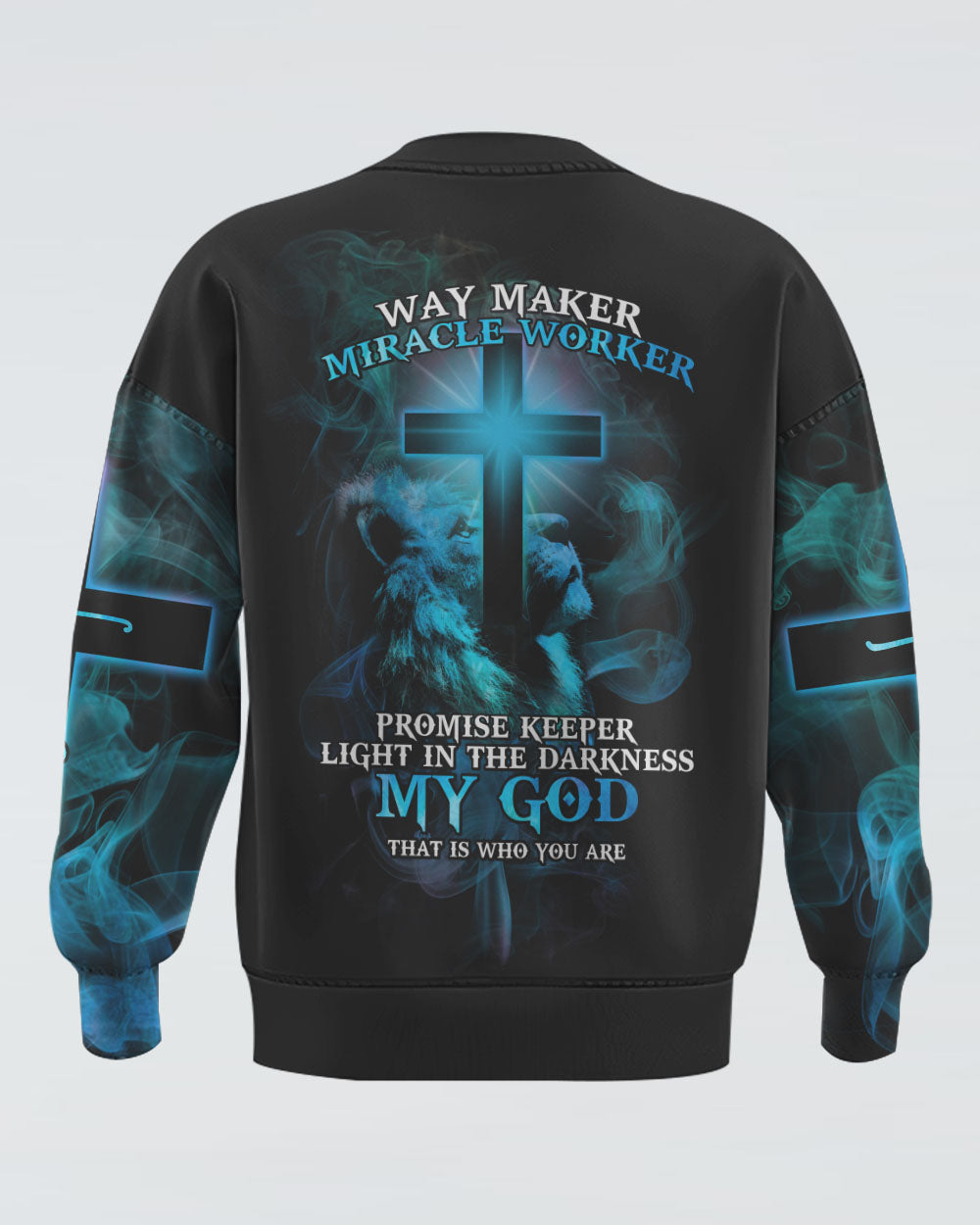 Way Maker Miracle Worker Blue Lion Cross Men's Christian Sweatshirt