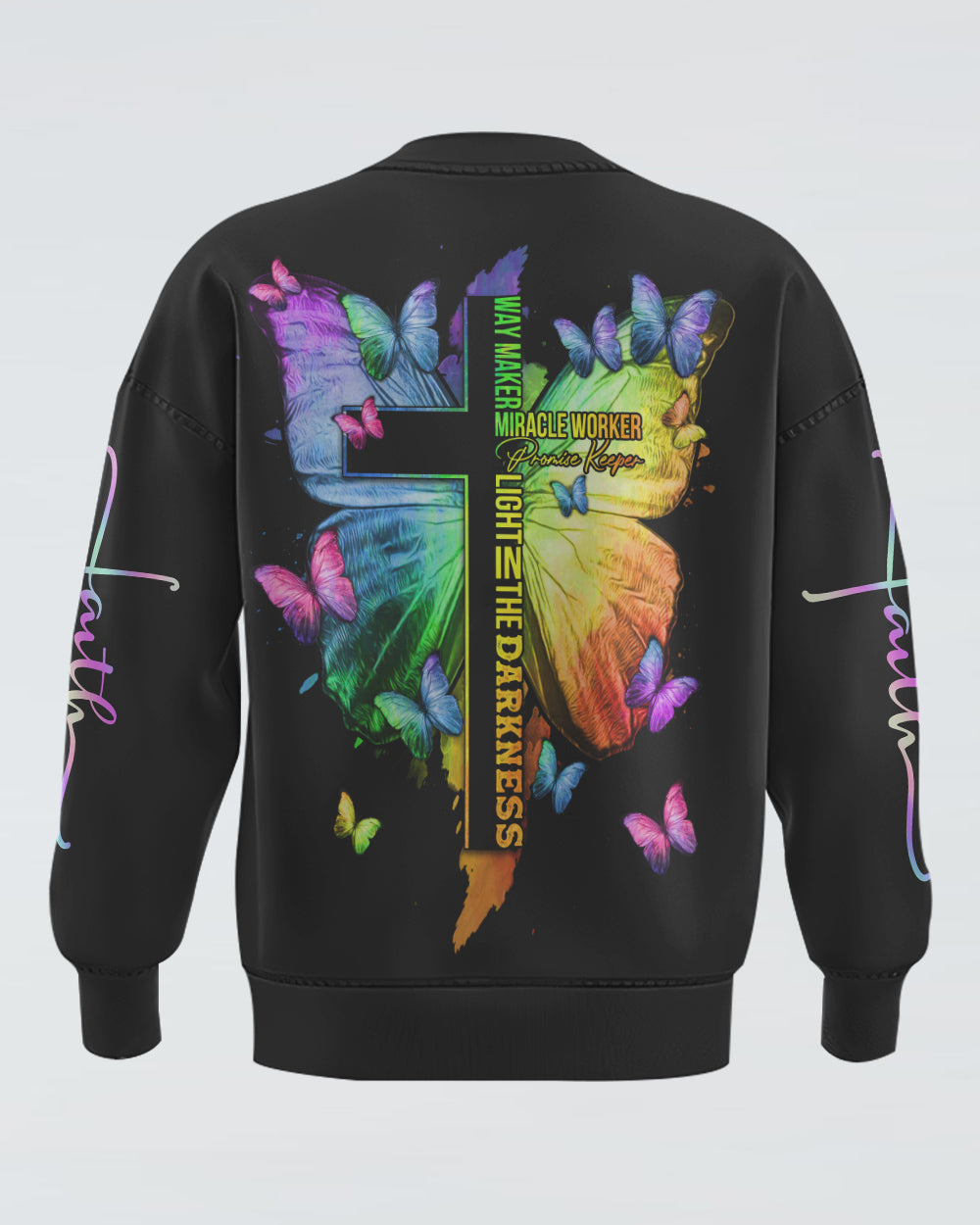 Way Maker Miracle Worker Butterfly Half Cross Text Women's Christian Sweatshirt