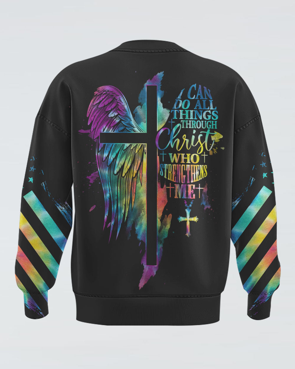 I Can Do All Things Through Christ Half Wings Colorful Women's Christian Sweatshirt