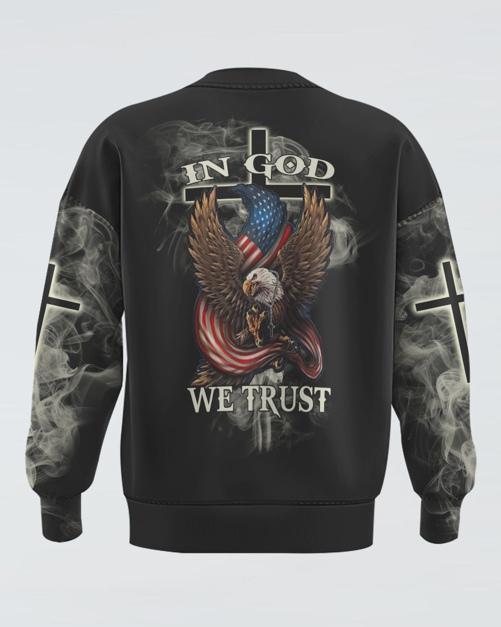 In God We Trust Eagle Cross Smoke Men's Christian Sweatshirt