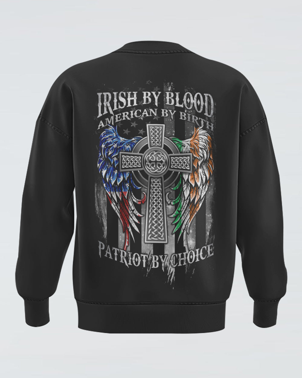 Irish By Blood American By Birth Wings Flag Men's Christian Sweatshirt