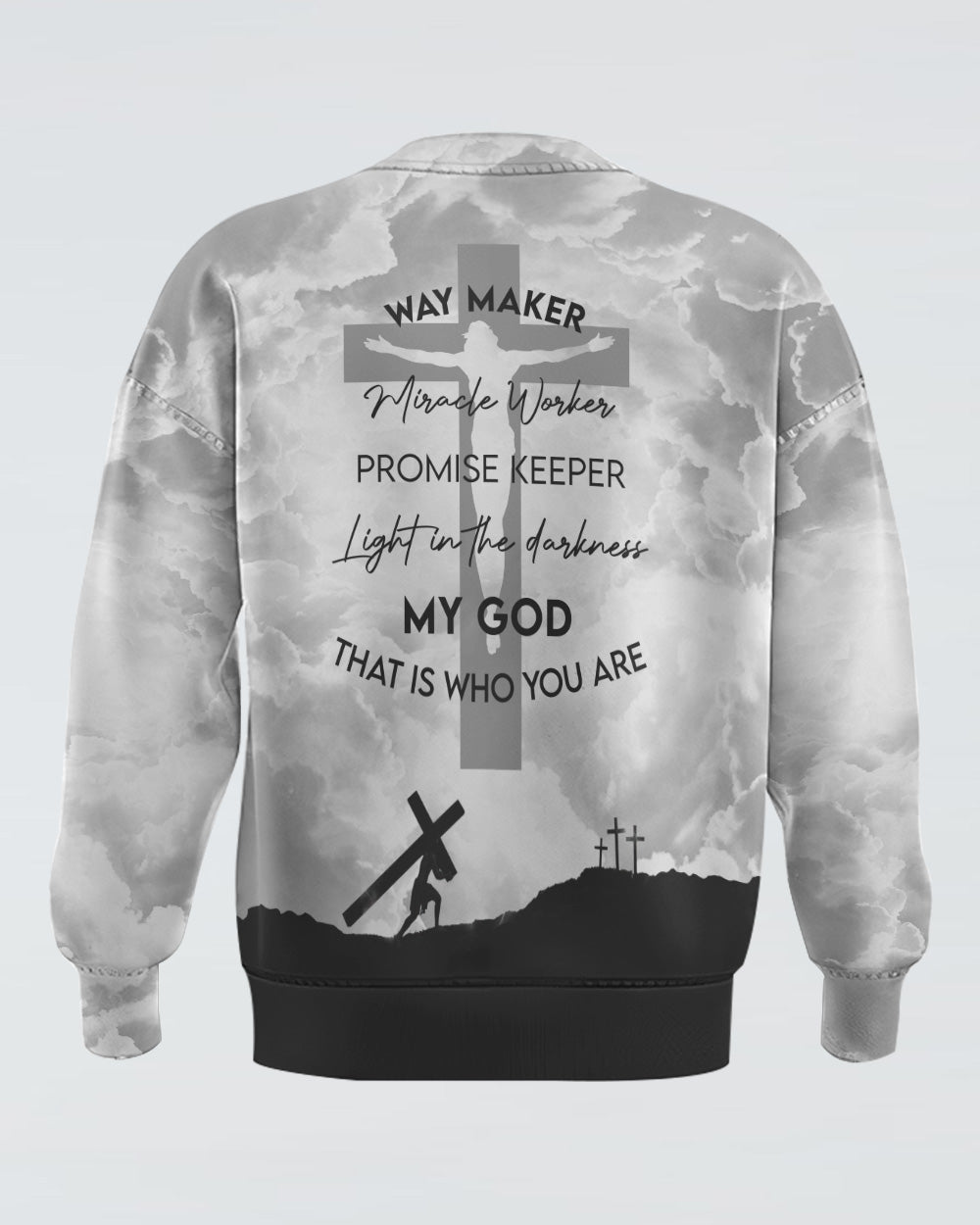 Miracle Worker Promise Keeper Light In The Darkness White Black Cross Women's Christian Sweatshirt