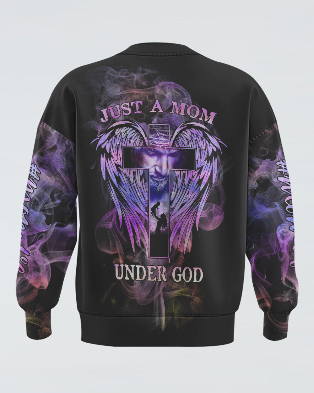 Just A Mom Under God Cross Wings Women's Christian Sweatshirt