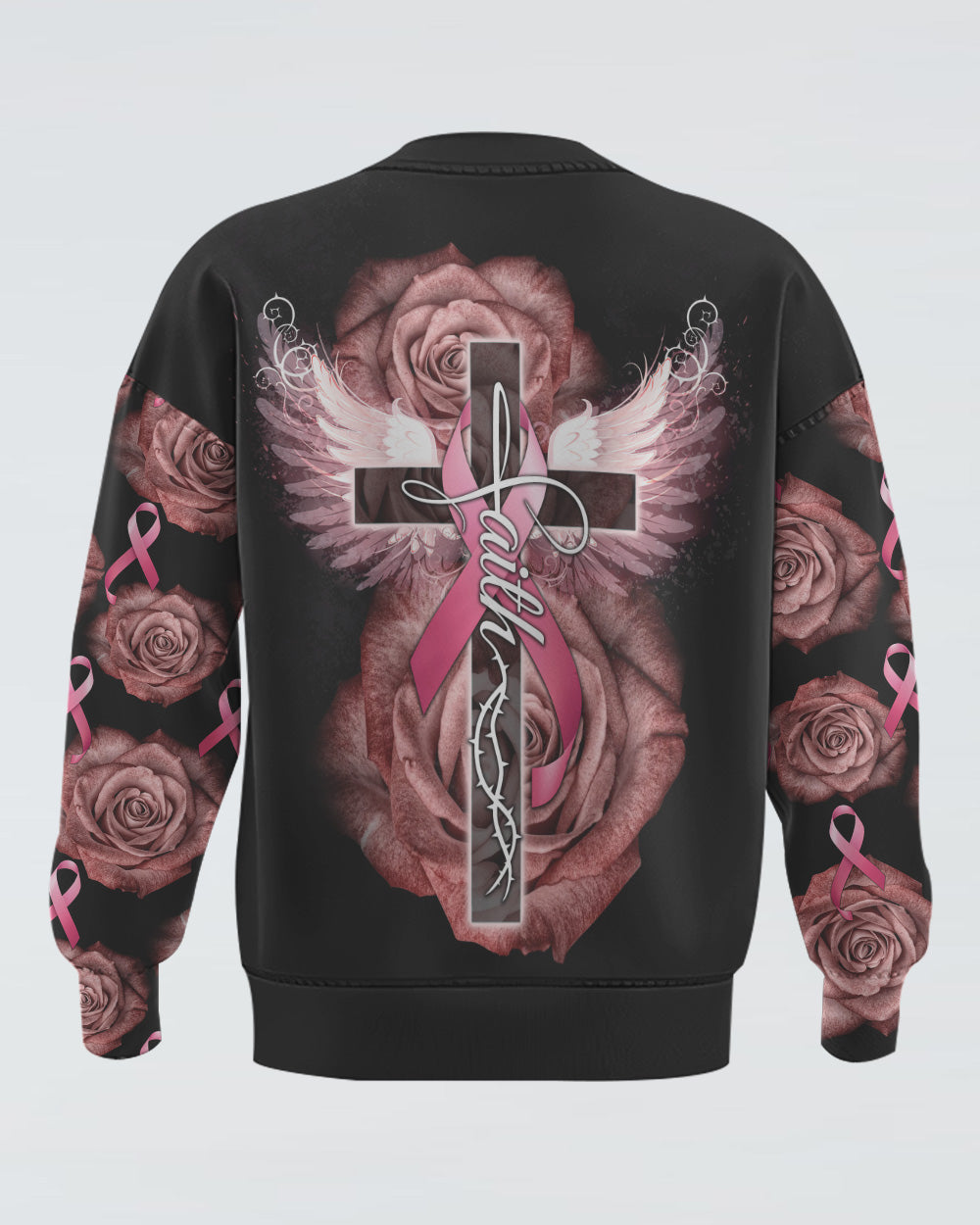 Faith Rose Cross Ribbon Wings Women's Christian Sweatshirt