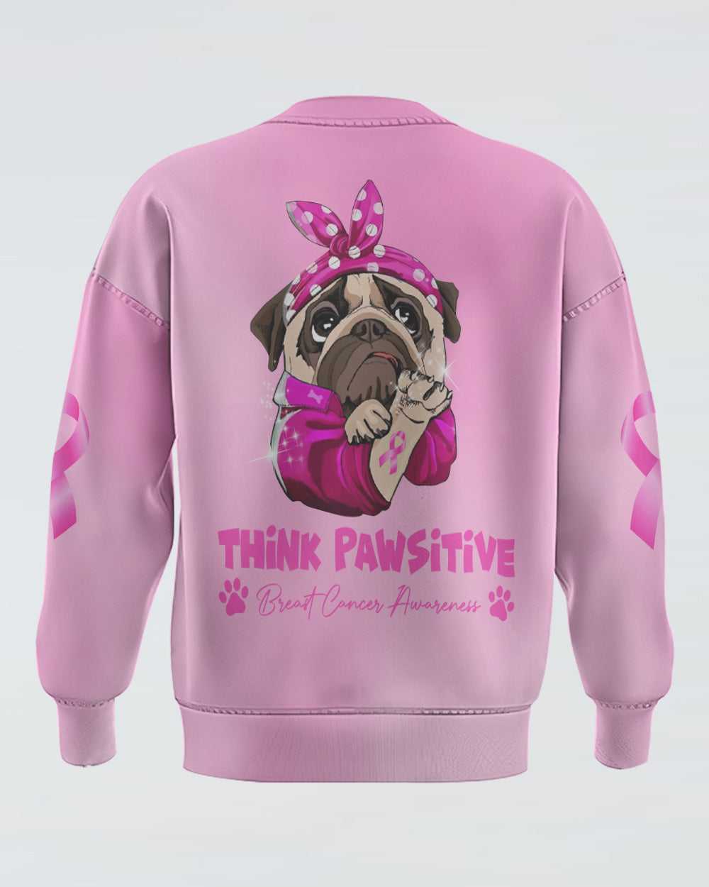 Think Pawsitive Pink Headband PullDog Women's Breast Cancer Awareness Sweatshirt
