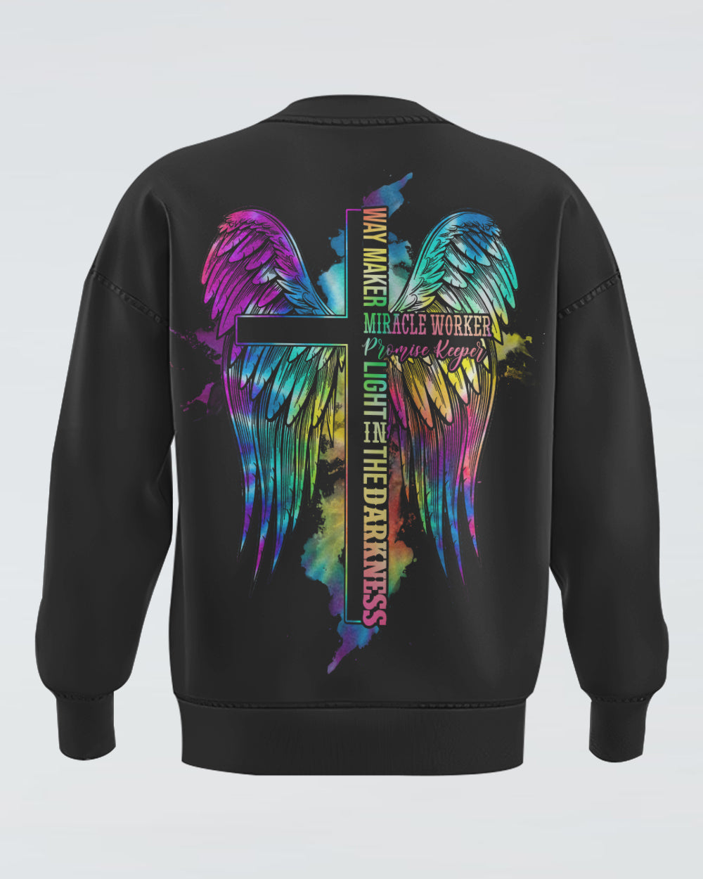 Way Maker Miracle Worker Faith Cross Wing Colorful Women's Christian Sweatshirt