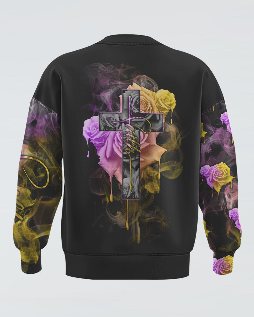 Faith Rose Cross Colorful Smoke Women's Christian Sweatshirt