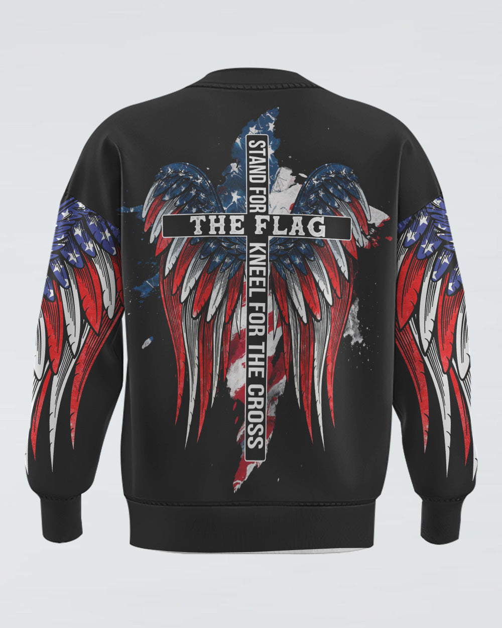 Stand For The Flag Kneel For The Cross American Flag Wings Arm Women's Christian Sweatshirt