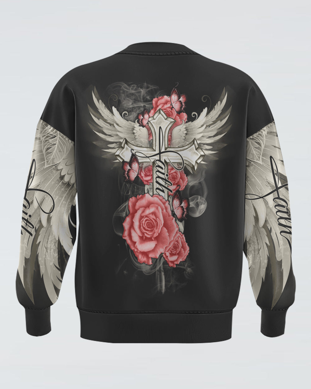 Pink Rose Cross Wings Vintage Women's Christian Sweatshirt