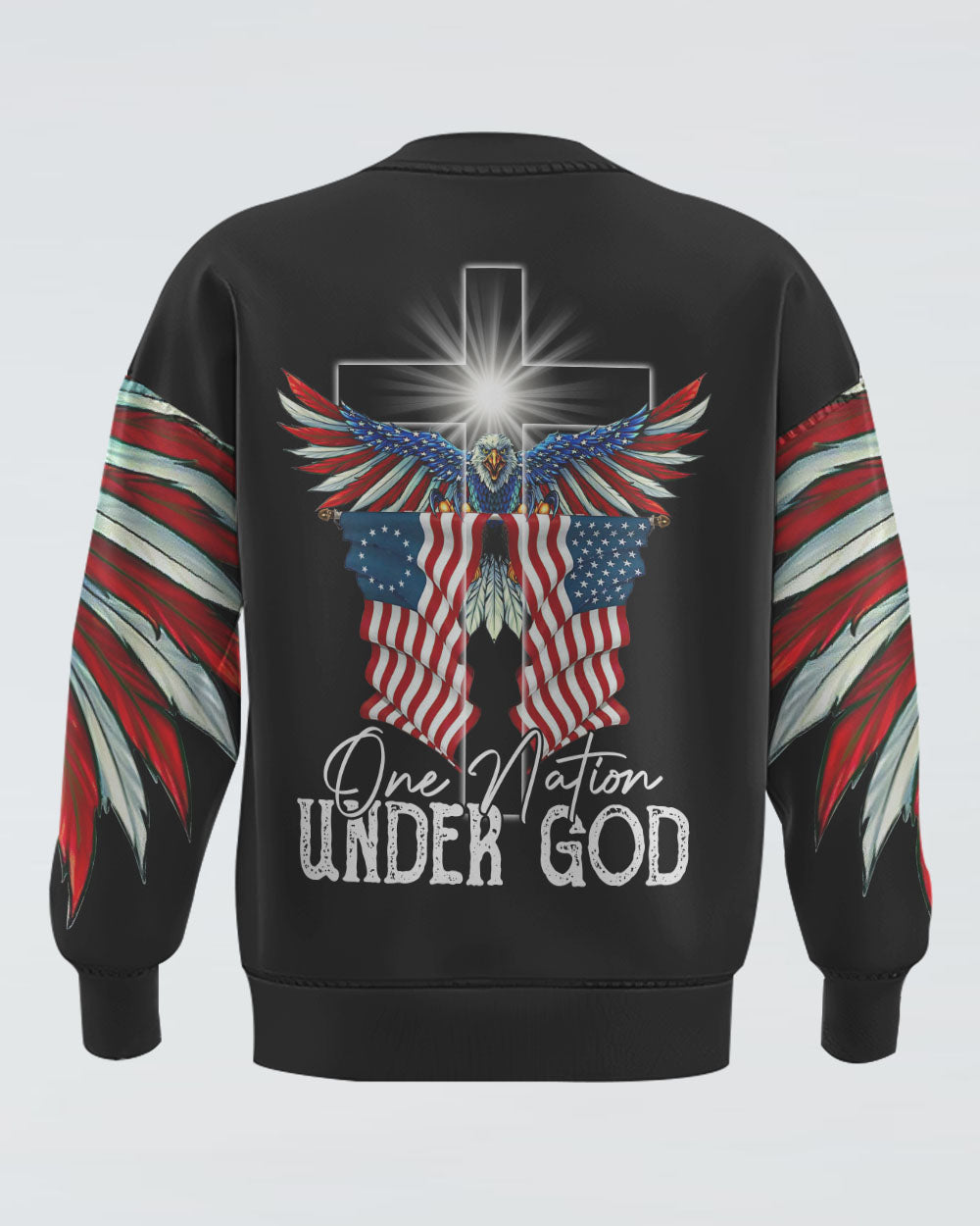 One Nation Under God Eagle With America Flag Women's Christian Sweatshirt