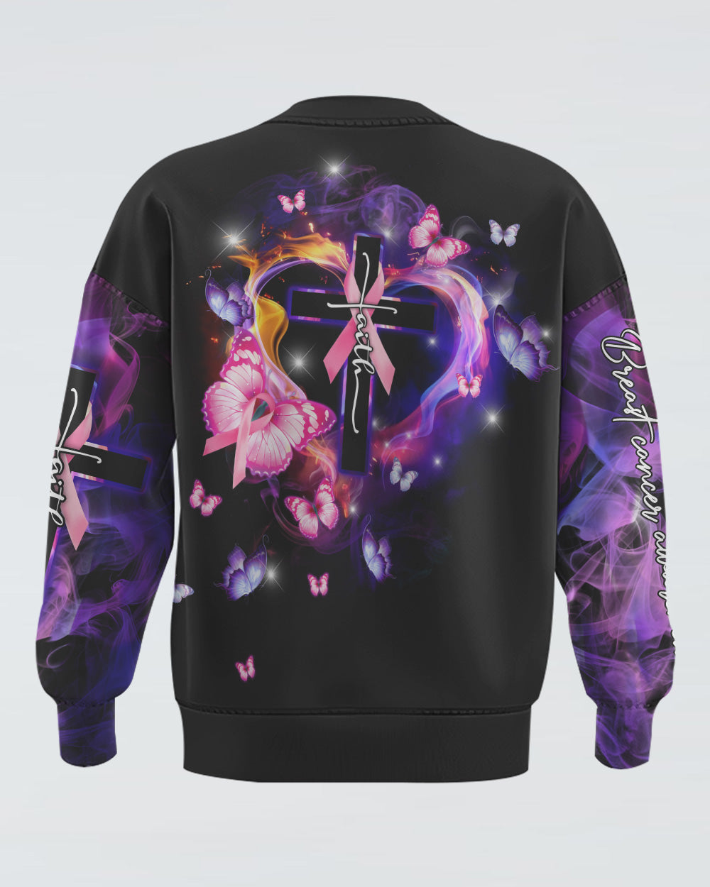 Faith Fire Heart Butterfly Smoke Women's Breast Cancer Awareness Sweatshirt