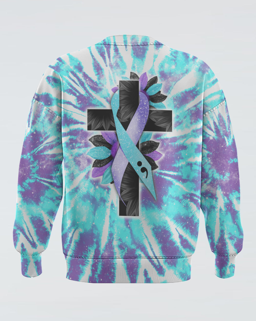 Faith Cross Sunflower Full Tie Dye Women's Suicide Prevention Awareness Sweatshirt