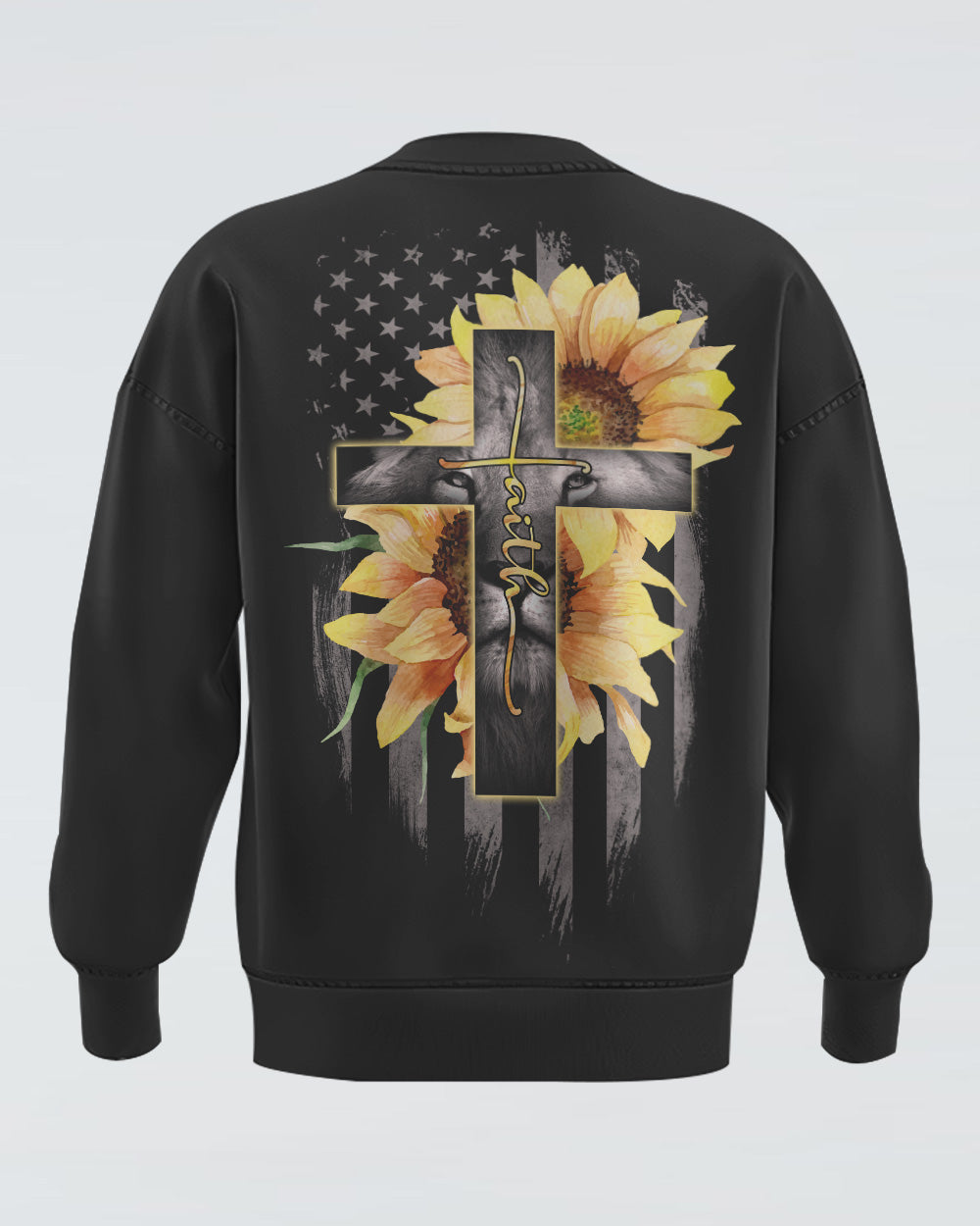 Faith Lion Cross American Flag Heart Beat Women's Christian Sweatshirt